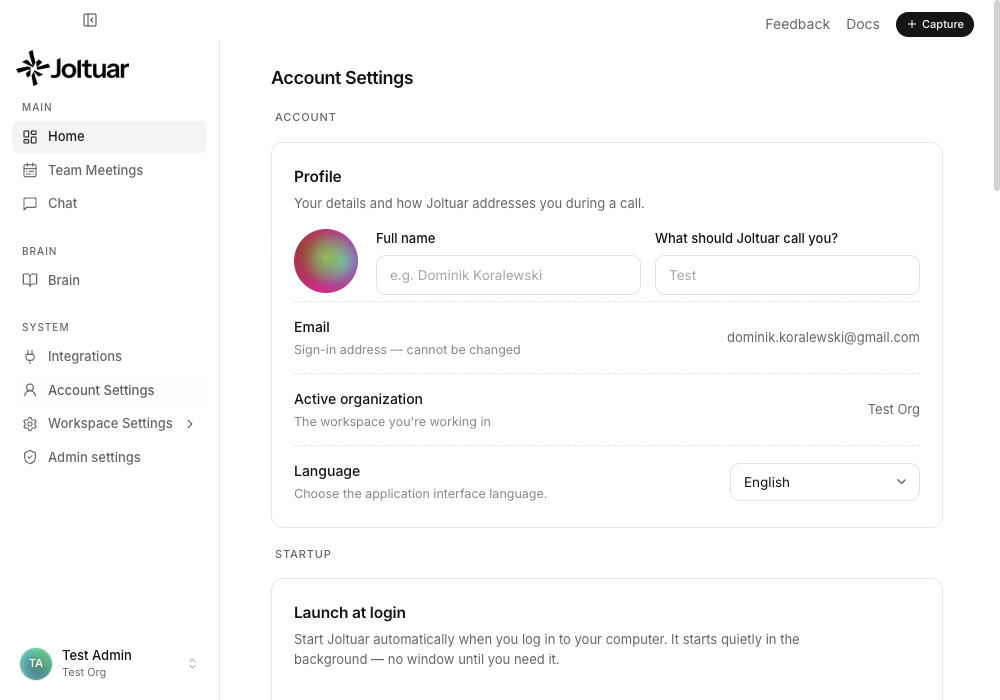 Open Account Settings