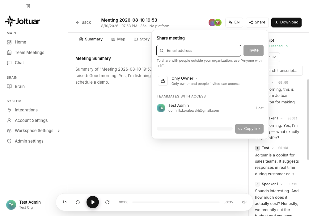 Open the Share menu on a meeting