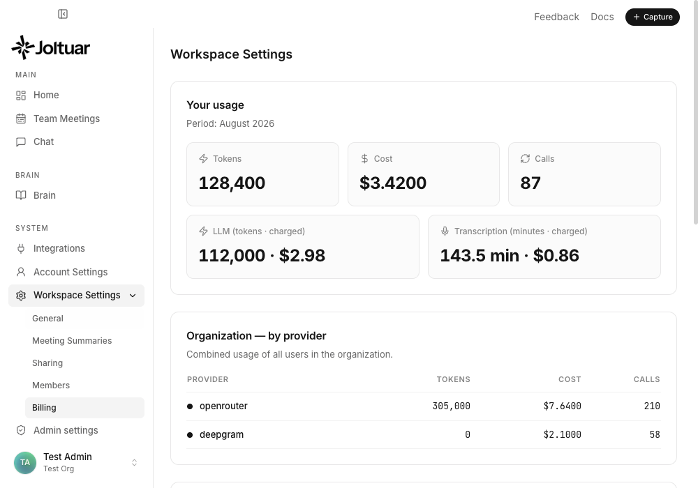 Open Workspace settings → Billing