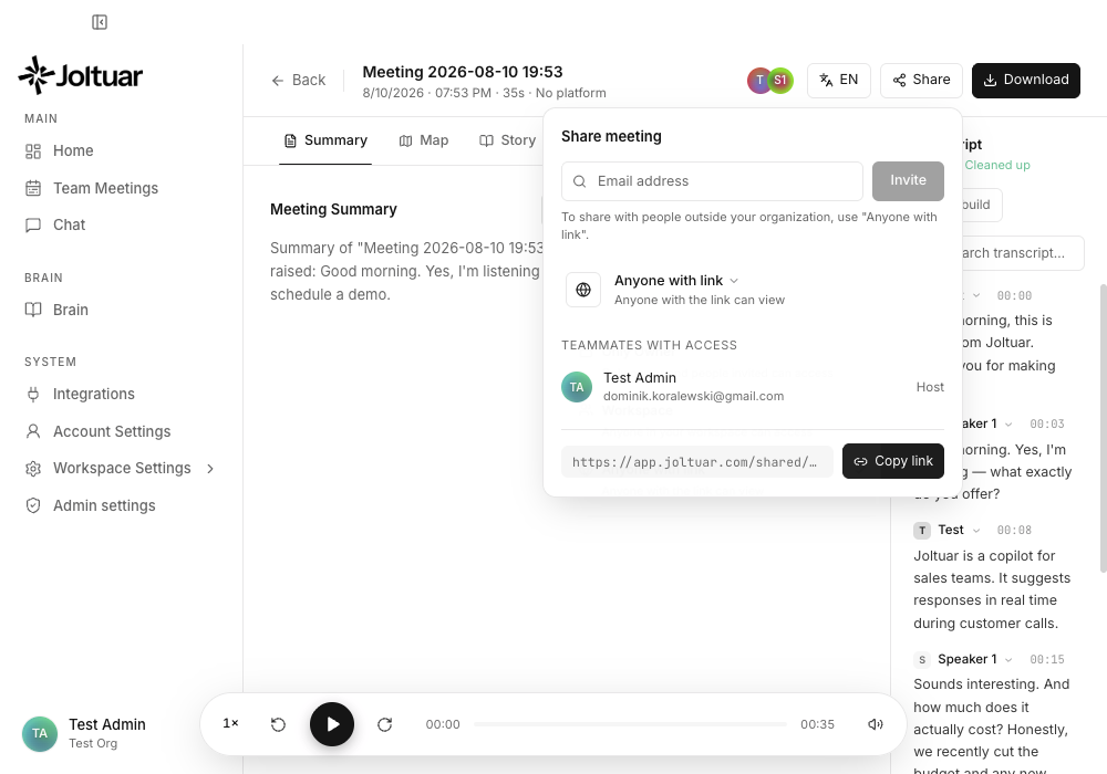 Choose who can access the shared meeting