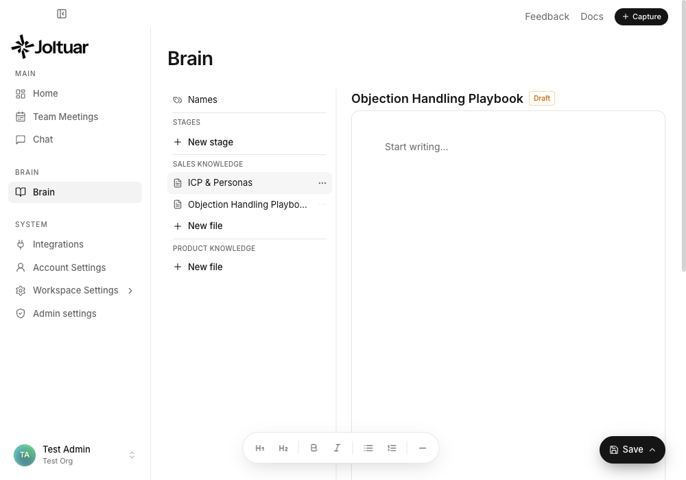 Create a Playbook under Sales knowledge