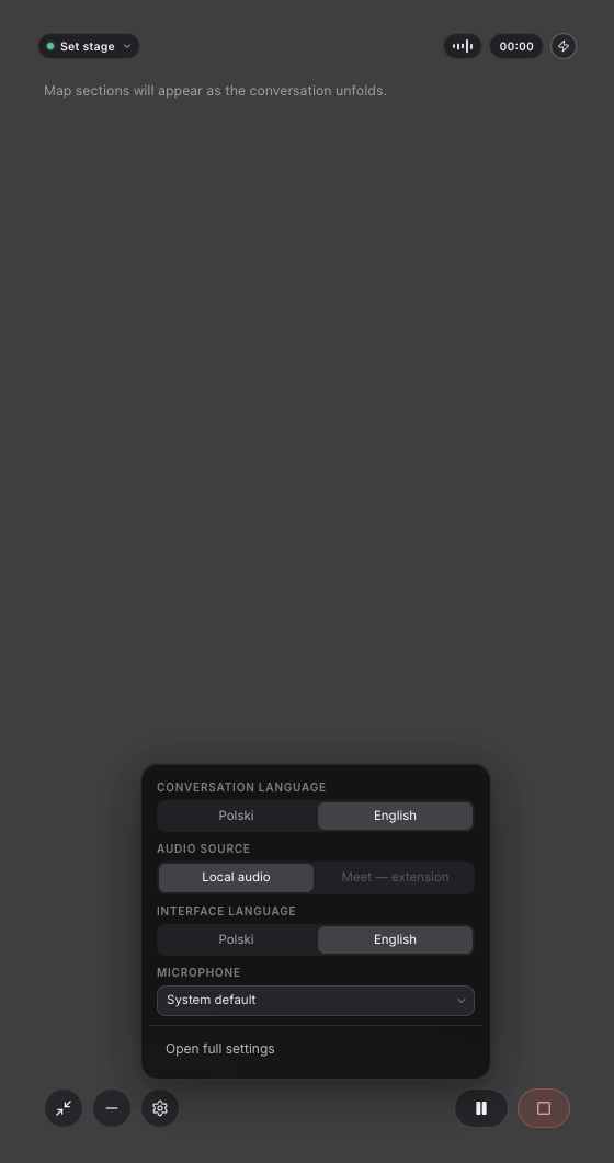 Quick settings open in a popover