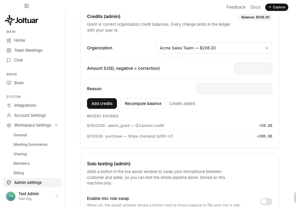 Pick an organization and grant credits