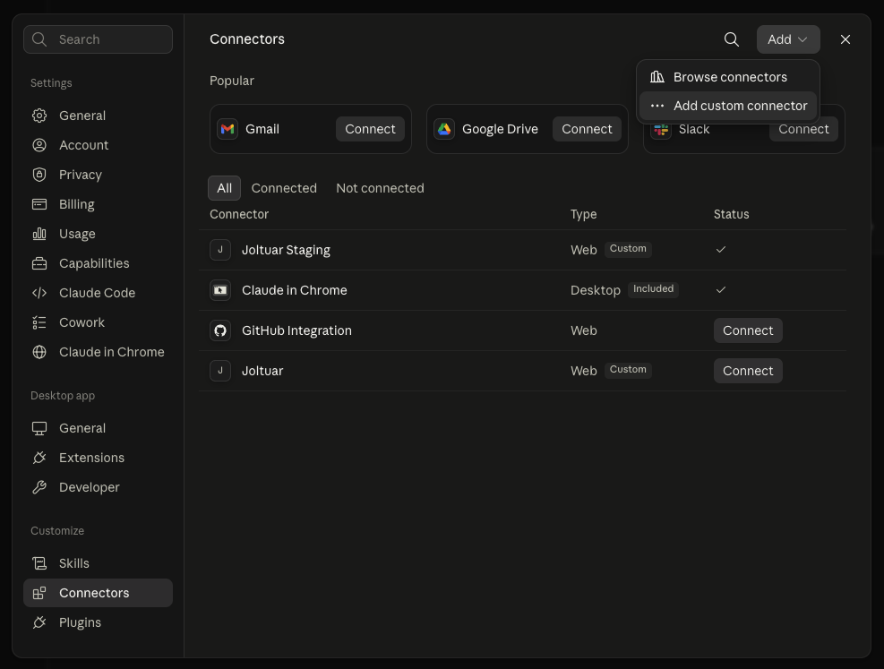 Add custom connector